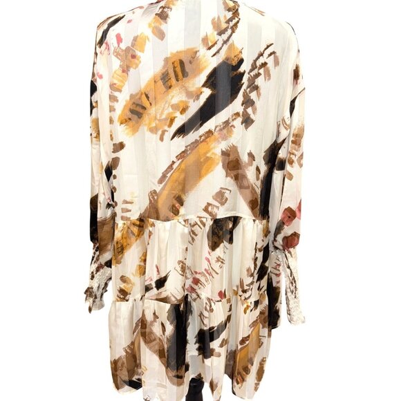 Beulah Style Abstract Artsy Empire Dress Bow Tie Neckline Balloon Sleeve Boho - Picture 3 of 12